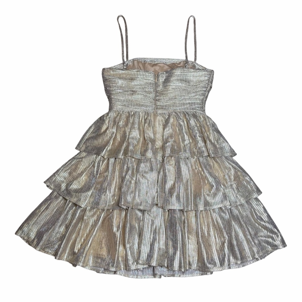 NWT Layered With Love Gold Metallic Tiered Ruffle Midi Dress - Size XS - Picture 11 of 15